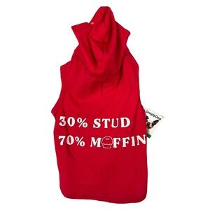SimplyDog 30% Stud 70% Muffin Pet Hooded Red and White T-Shirt